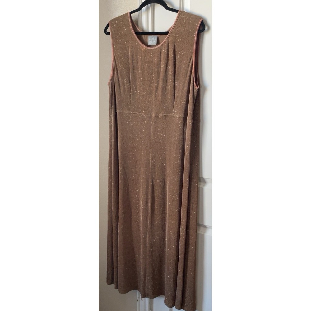 Rabbit Rabbit Rabbit Designs 2PC Dress Jacket Set Brown Gold Metallic Sleeveless - Picture 5 of 6